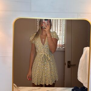 Floral Yellow Tie Dress